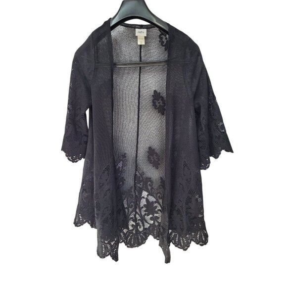 Black Boho Fairy Whimsigoth Crochet Flowy Duster Top Womens S Lace Mesh - Picture 8 of 9